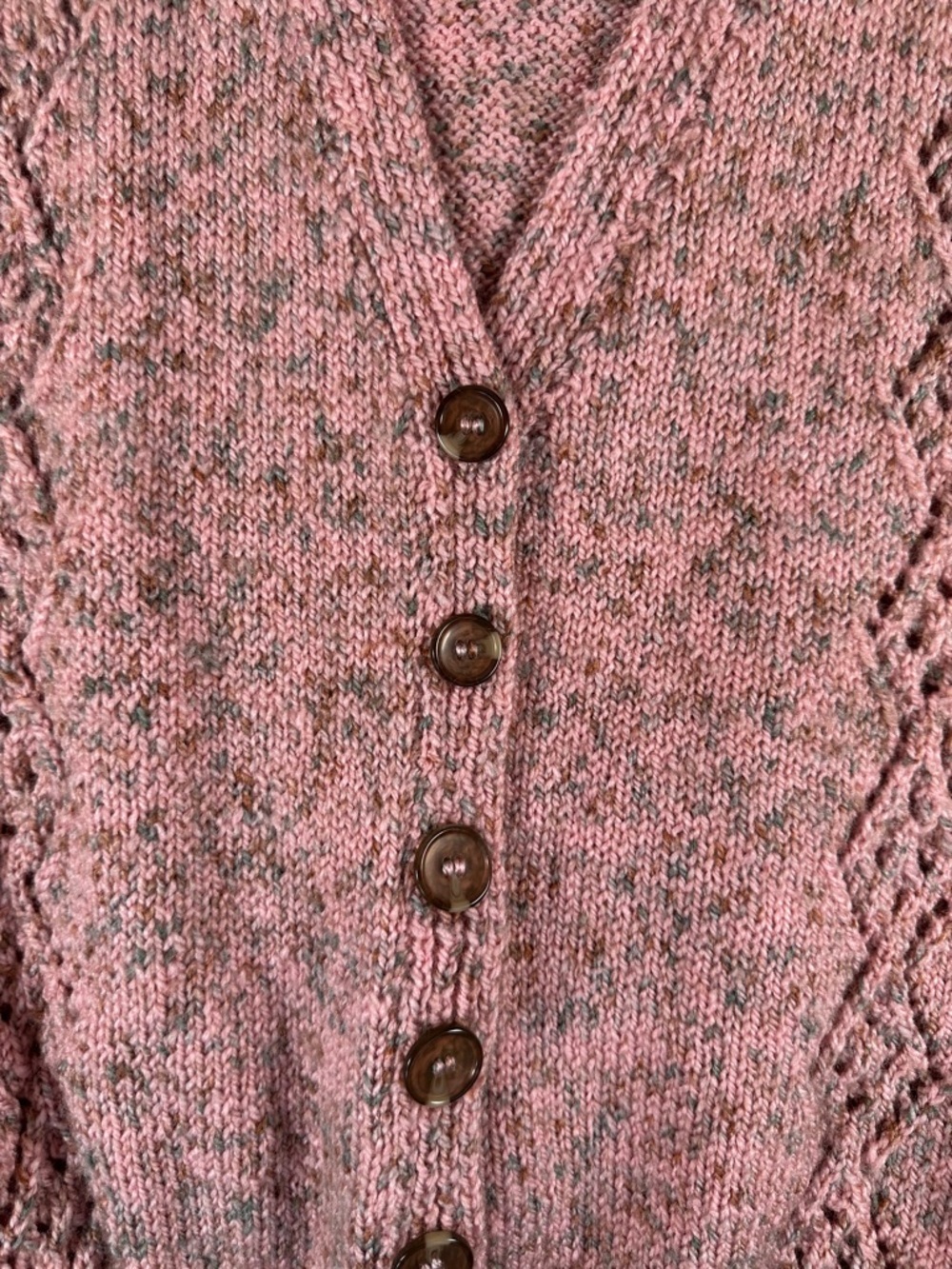 Handmade Knit Button Front Sweater Vest Pink Open Knit Cottagecore Size M - Picture 3 of 5